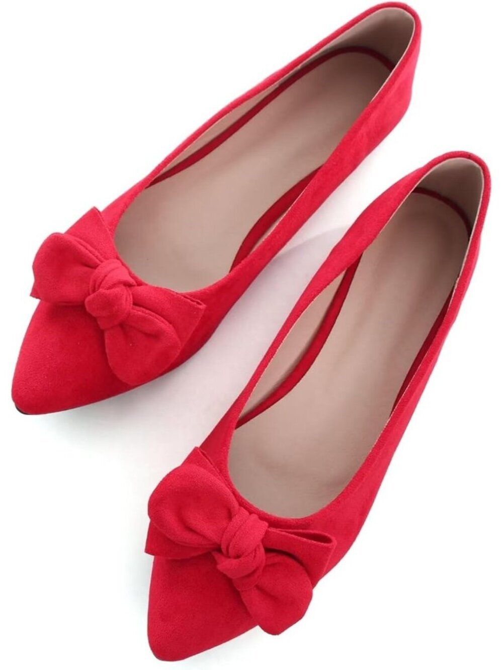 Women's D Red Suede Fashion Bowknot Flats Comfort Pointed Toe Casual Dress Shoes